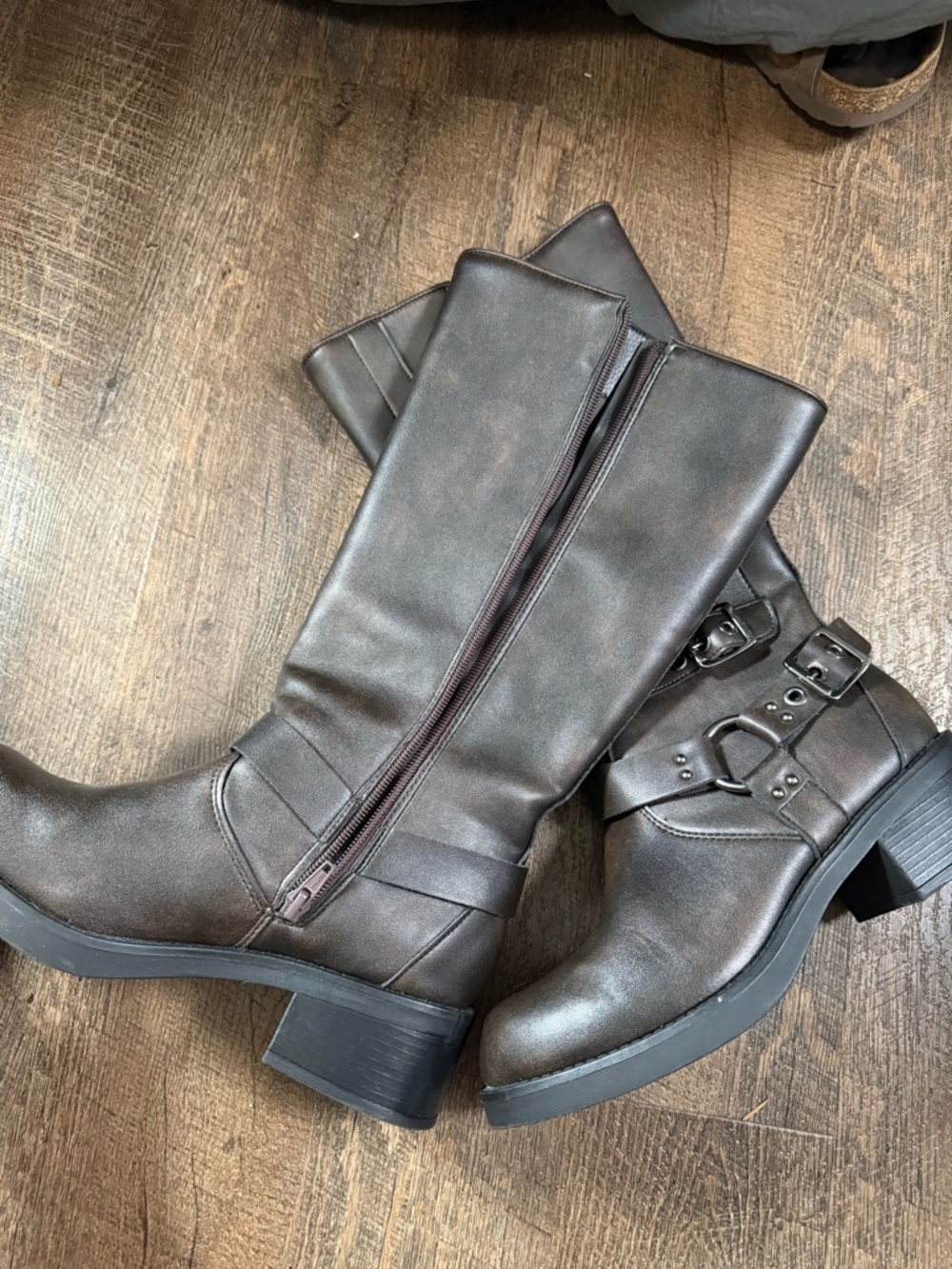 Women's Dark Brown Lace-Up Buckle Mid-Calf Boots - Picture 2 of 4